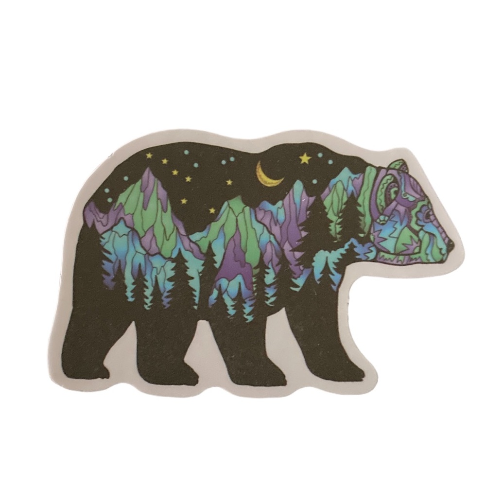 Sticker Bear 🐻 with mountains 🏔 at night